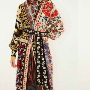 FARM Rio mixed flower print patchwork knit midi cardigan NWOT